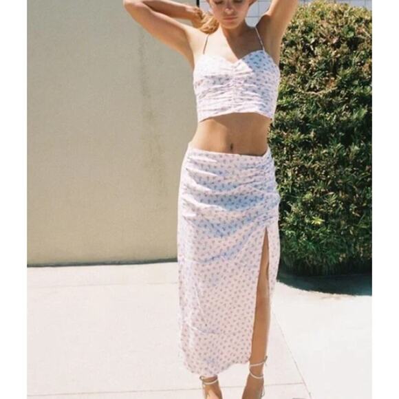 Zara Ditsy Floral Midi Skirt Side Slit Summer Size Medium - Picture 2 of 9